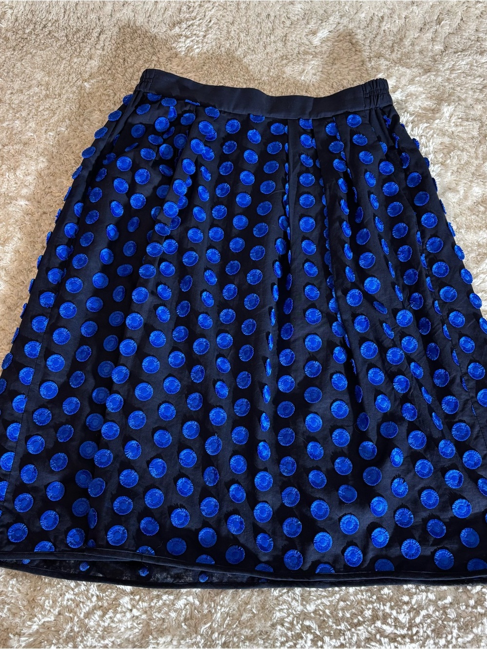 J. Crew Women's Navy Mesh Skirt with Cobalt Blue Velvet Polka Dots - Picture 1 of 5